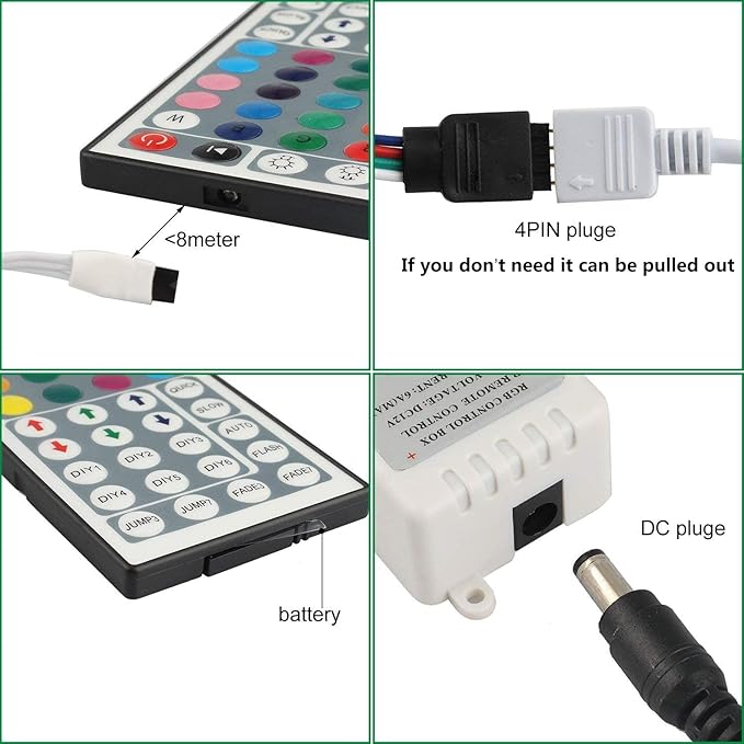 GALYGG 24 Key LED Strip Lights IR Remote Controller, Wireless Rectifier Control Box, DC 12V 3A Power Supply Plug Adapter for 2835 3528 5050 RGB LED Strip Lights Flexible Tape Lighting