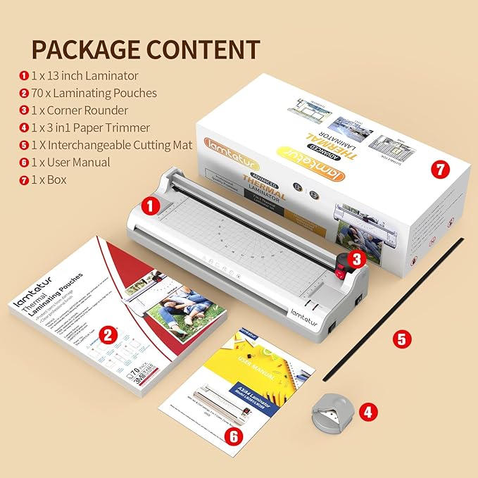 Laminator Machine 11X17 with 70Letter Size Laminating Sheets for A3/A4,13Inch Wide Thermal Hot&Cold 2Roller Lamination Laminated 3-5mil for Office Home School Teacher,with Paper Cutter,Corner Rounder
