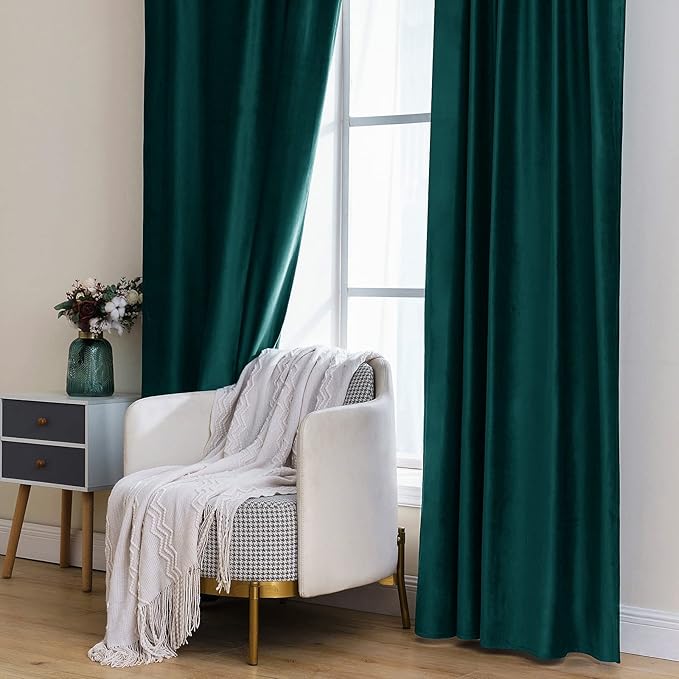MIULEE Velvet Blackout Curtains 52x108 inches 2 Panels Emerald Green | Luxury - Image 7