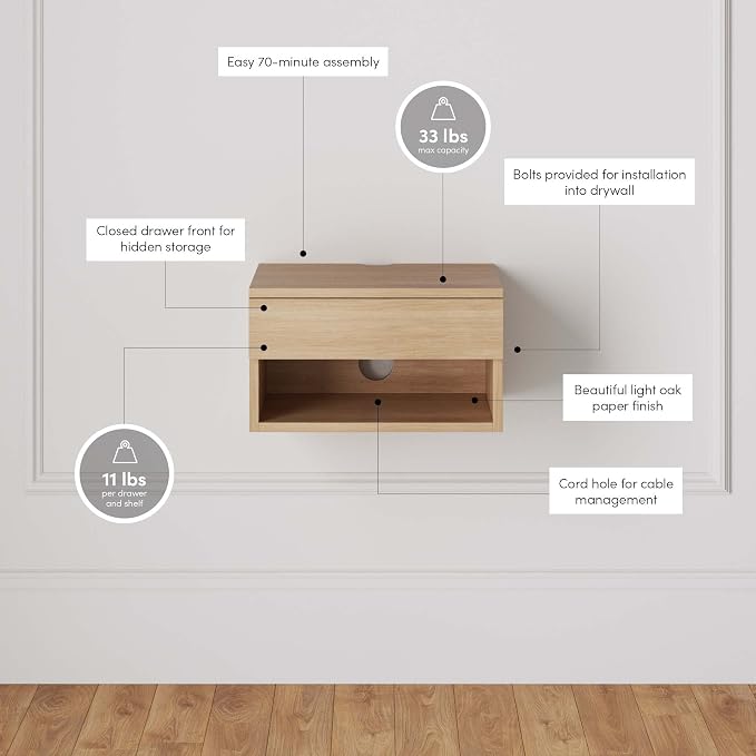 Nathan James Jackson Wall Mounted Floating Bedroom Nightstand - Image 4