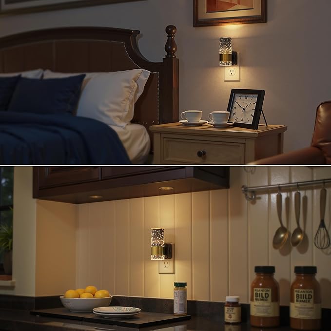 Briignite Night Light, 2 Pack Dimmable Night Lights Plug into Wall, LED Night Light with 0-100 LM Adjustable Brightness, 3000K Automatic Night Lights with Dusk to Dawn Sensor, for Bathroom Hallway