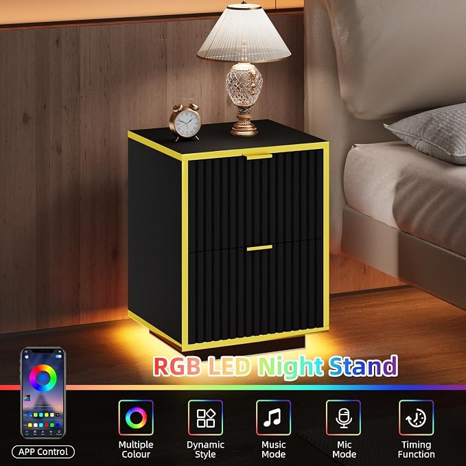 4ever2buy Black and Gold Nightstand Set of 2 - Image 4