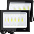 XXBSAZ 100W LED Flood Lights Outdoor, Plug-in & Hardwired Security Lights, IP66 Waterproof 6500K Daylight for Driveway, Garage & Backyard (2 Pack)