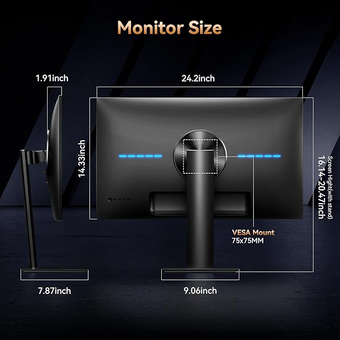27 Inch Computer Monitor - Fast IPS 2K QHD 2560 x 1440 Desktop Monitor 100Hz FreeSync 100% sRGB TÜV Eye Care PC Gaming Screen Support Vesa Height/Tilt/Swivel/Pivot for Office Work (HDMI 2.0 & DP1.4)