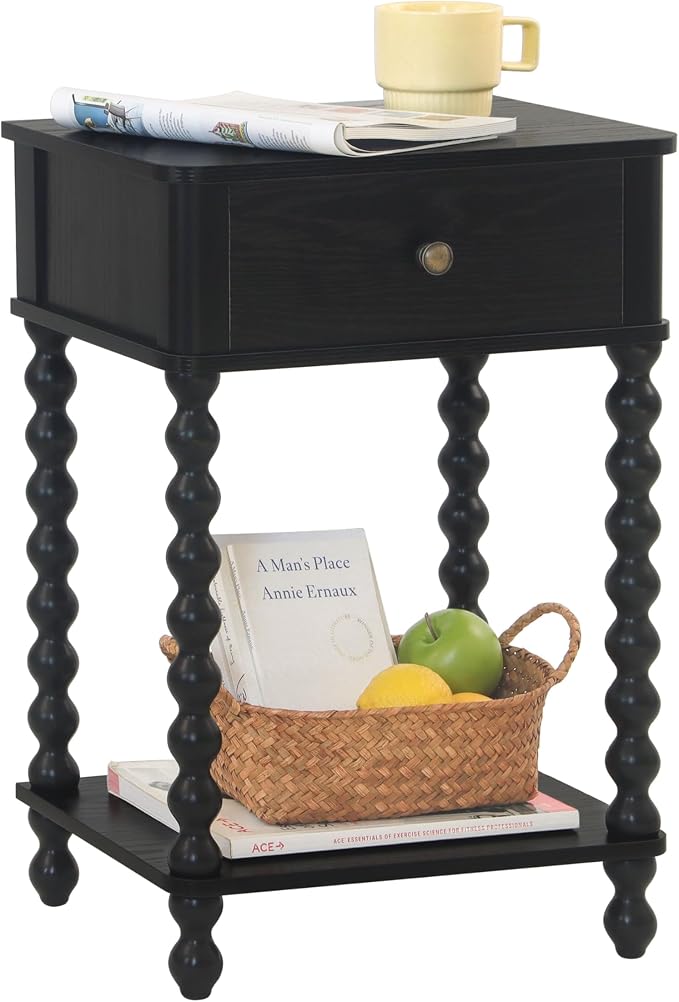 AWASEN Black Nightstand, Bedroom Side Table by AWASEN