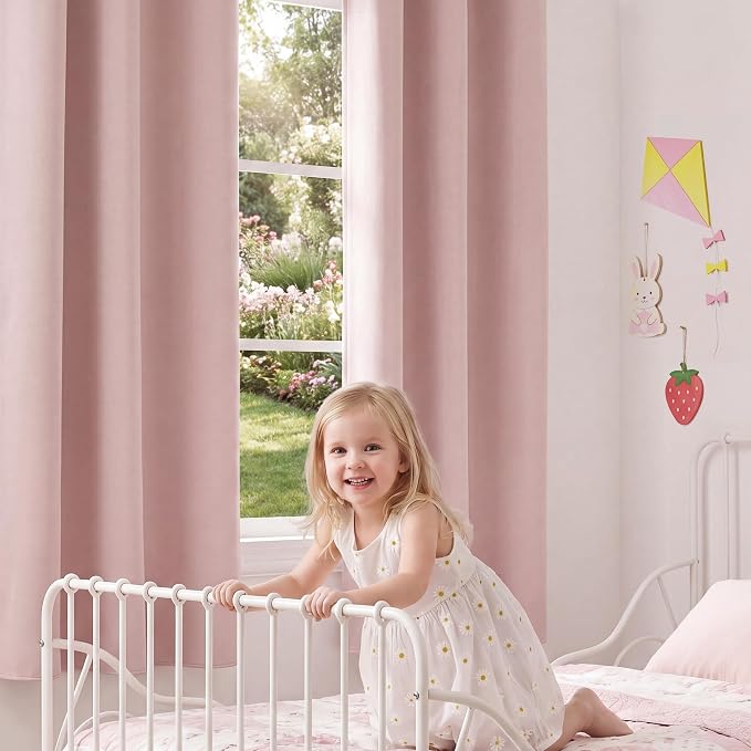 NICETOWN 100% Blackout Pink Nursery Curtains - Image 2