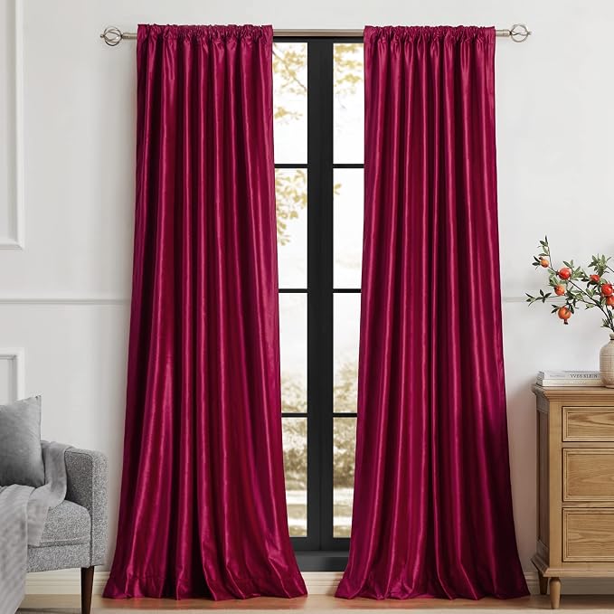 PRIMROSE Red Curtains 96 inch for Living Room Velvet Drapes Blackout Rod Pocket - Image 3