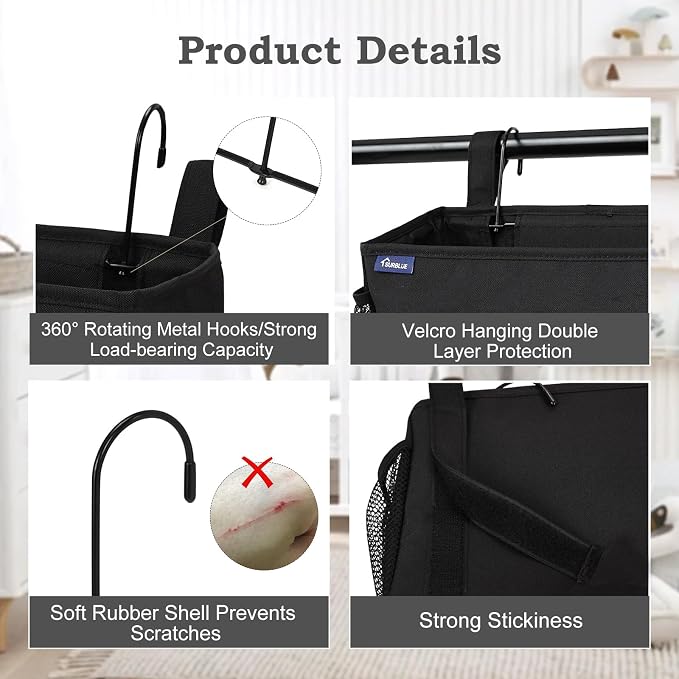 Surblue Bedside Organizer with Hook Bedside Caddy Hanging Storage Bag with - Image 5