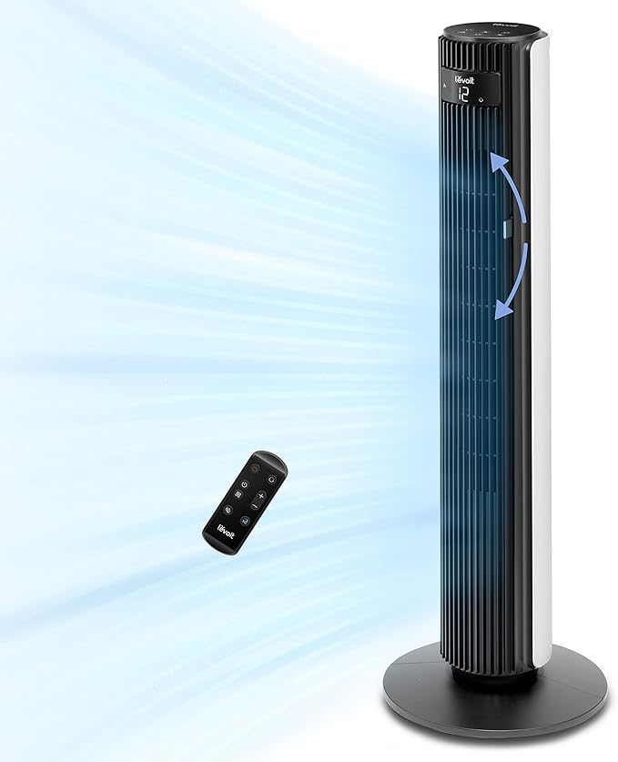 LEVOIT Smart 42 inch Tower Fan for Bedroom, DC motor, Oscillating with Quiet 26ft/s Velocity, 25dB Bladeless Floor Fan for Home Space, 12 Speeds, 4 Modes, 24H Timer with APP, Works with Alexa, Remoter