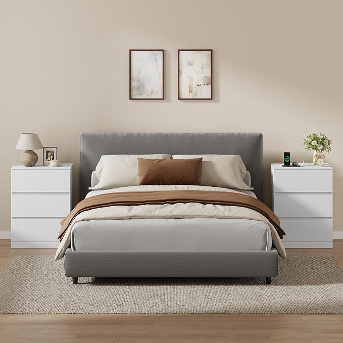 Nightstand with Charging Station and Hidden Drawer, Modern Night Stand - Image 2