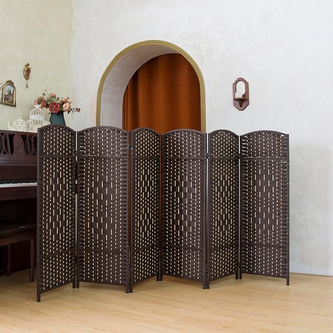 Compact 6 Panel Short Room Divider, 47.2 Inch Tall Double-Sided Rattan Folding - Image 5