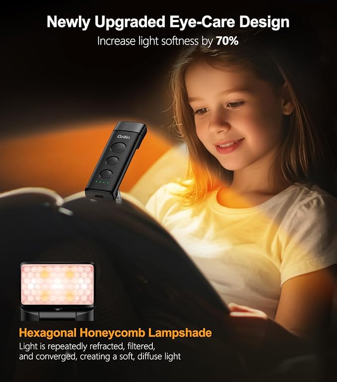 Gritin Book Light Rechargeable, Clip on LED Reading Light - Image 4