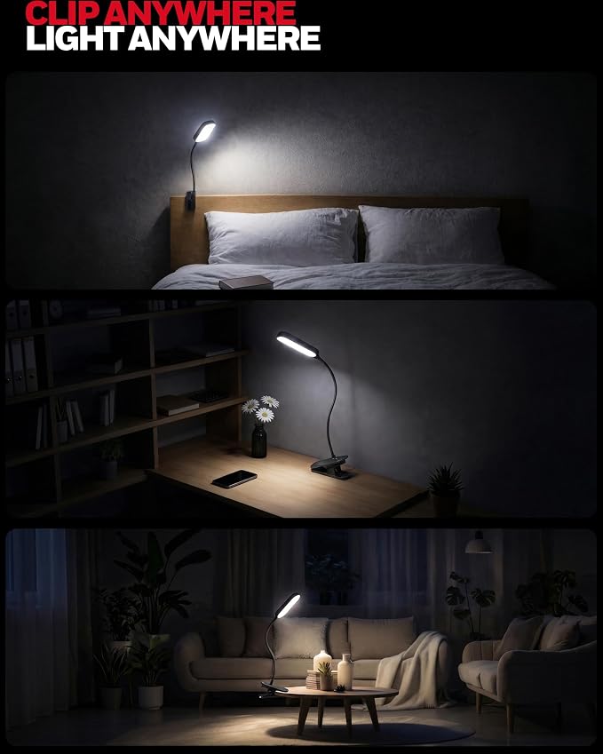 Honeywell Clip On Reading Light, Rechargeable Gooseneck CRI95 4000K Dimming | - Image 7