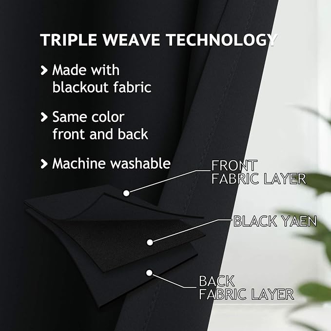 COSVIYA Grommet Blackout Room Darkening Black Curtains 72 inch Length | Thick - Image 4