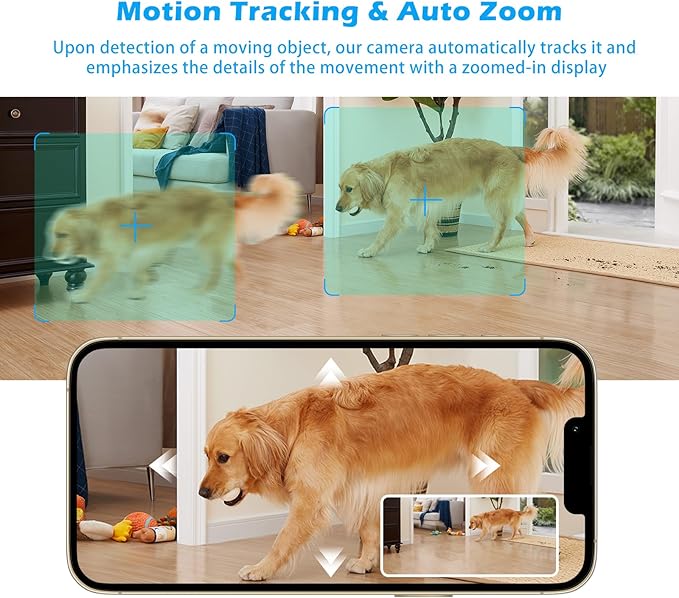 GUOANVISION 3MP Indoor Security Camera, 5G WiFi 360° Pan/Tilt Home Cameras for Baby Monitor/Pet/Elder/Kids/Bedroom, Auto-Focus and Zoom,Motion Tracking,2-Way Audio,Siren,3 Night Vision,Cloud&SD Card