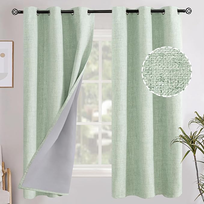 YoungsTex Sage Green Linen Blackout Curtains 63 Inch Length 2 Panels by YoungsTex