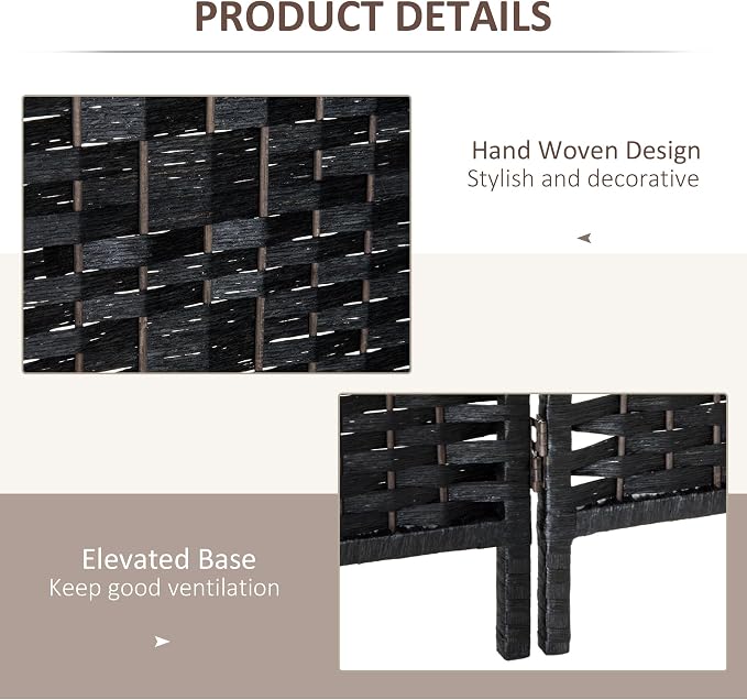 HOMCOM Room Divider 6-Panel, 6FT-Tall Folding Privacy Screen, Hand-Woven Design - Image 5