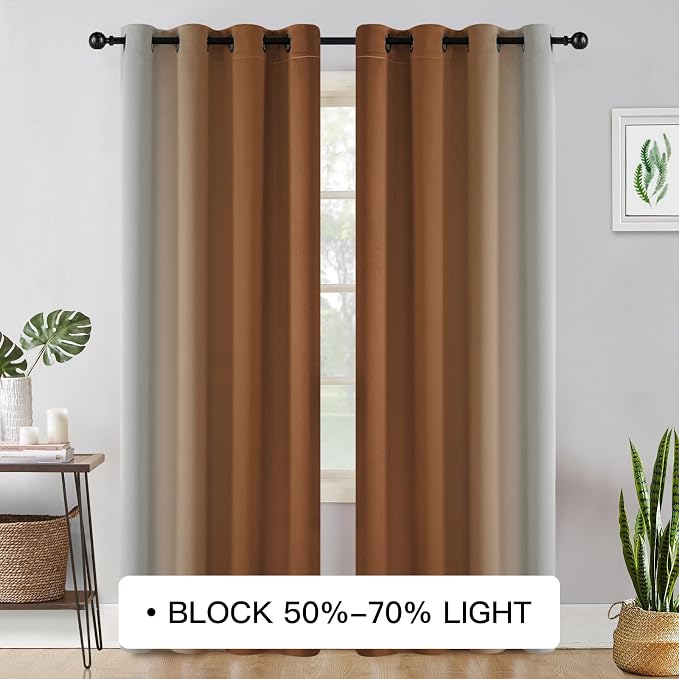 COSVIYA Grommet Blackout Ombre Burnt Orange Curtains W52 x L84 Inch | Gradient - Image 2