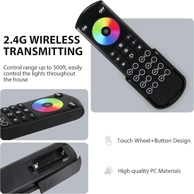 XXK RC05RFB RF Remoter, 8-Zone 2.4G Handheld RF Remote Control Compatible with RGBCCT RGBW CCT RGB LED Controller, 500ft Wireless Control 8 Channel Group Control for Home RGBCCT LED Strip Lights