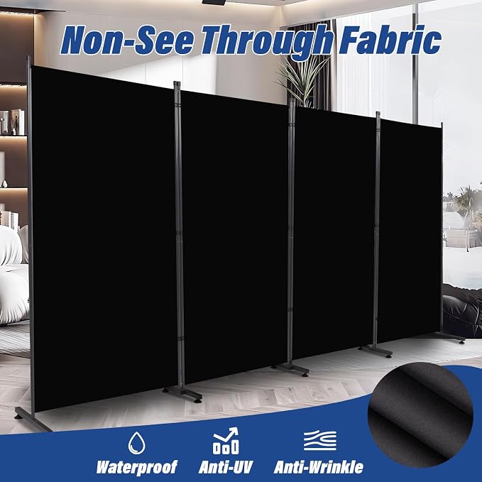 4 Panel Folding Room Divider, Privacy Screen Freestanding Space Separator | 6ft - Image 3