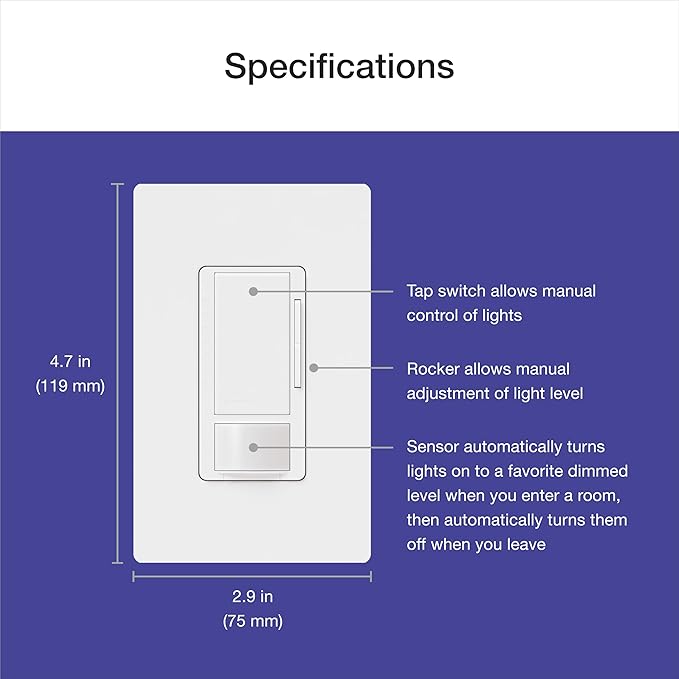 Lutron Maestro Motion Sensor Light Switch w/ Wallplate for Bathroom, Garage, Laundry Room, Any Bulbs, Occupancy Vacancy Sensor, Single-Pole, MS-OPS2HW-WH, White