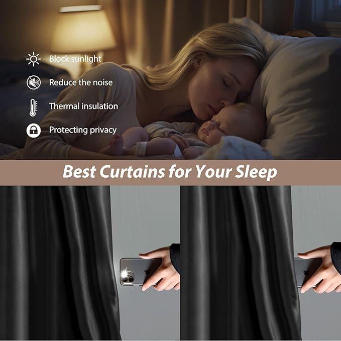 Room Divider Curtains with Ceiling Curtain Track Set Window Curtain for Bedroom,Living Room Total Blackout Thermal Insulated Privacy Ceiling Track Curtain W 15 × H 7 FT Black drape&Black track