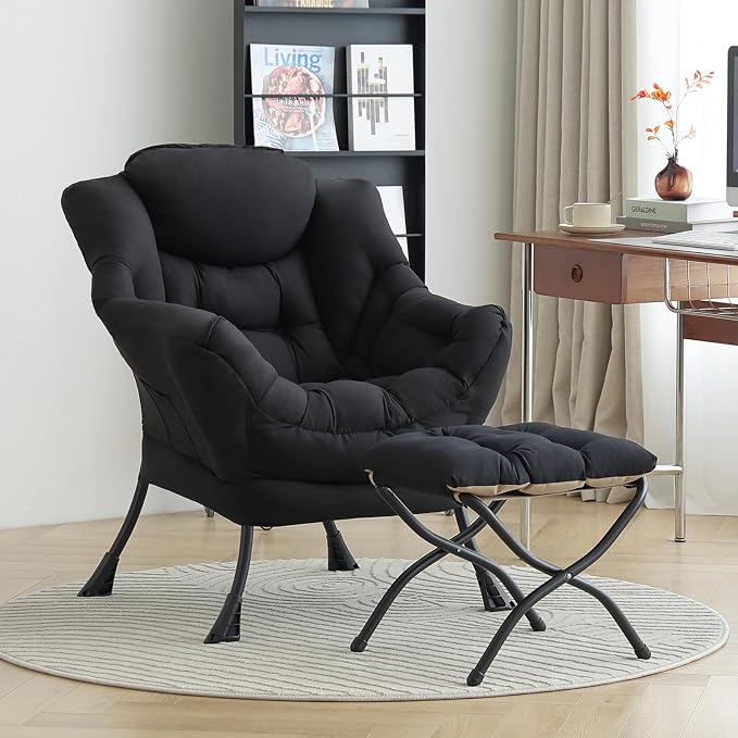 Lazy Chair with Ottoman, Comfy Accent Reading Chair, Removable Cover, with - Image 11