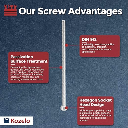 Kozelo 6pcs Socket Head Cap Screws - [M3-0.5 x 75mm] 304 Stainless Steel Allen Socket Drive for Electrical Motor 3D Printing Fan Engine Replacement Use, Silver