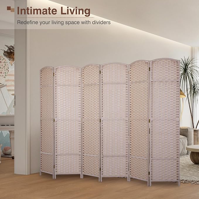 Room Divider 6 Panel 5.6 FT Tall Privacy Screen Waterproof Wood Frame Partition - Image 2
