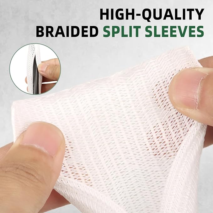 Split Wire Loom Tubing, Cable Protector Sleeve, Braided Cable Management for TV/Computer/Home Theater/Engine Bay, Cord Protectors from Pets No Chew (White, 3/4"-25ft)