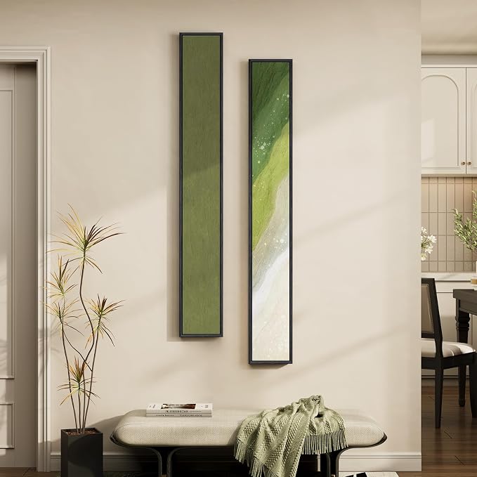 Framed Sage Green Abstract Long Narrow Wall Art Decor by Cuspin