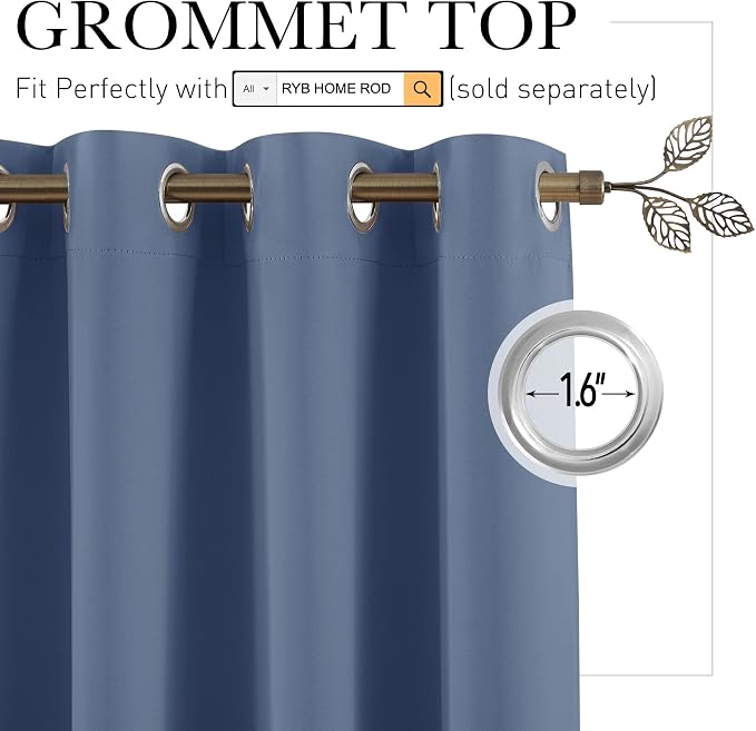 RYB HOME Extra Wide Curtain for Room Divider, Stone Blue, 20ft Wide x 8ft Long - Image 2