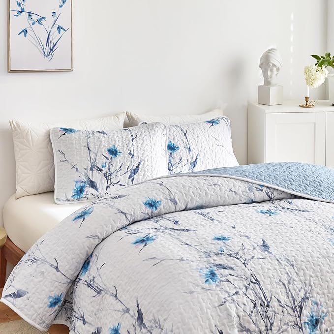 Botanical Quilt Set 3 Pieces King Size, Soft Microfiber Lightweight Bed Cover - Image 5