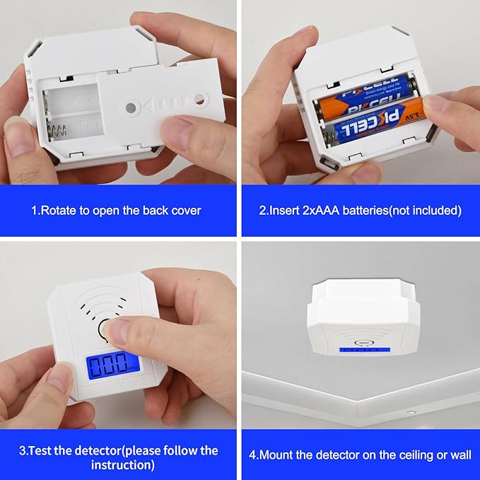 TALLPOWER Carbon Monoxide Detector,CO Gas Monitor Alarm,CO Sensor with LCD Digital Display and Sound Warning,CO Alarm with Sensitive CO Sensor,Battery Powered,for Home,Bedroom,Warehouse(2 Packs)