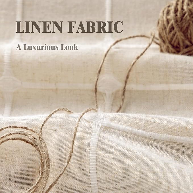 Boho Blackout Plaid Curtains 63 Inch Drapes Linen Blend 2 Panels | Vintage - Image 4