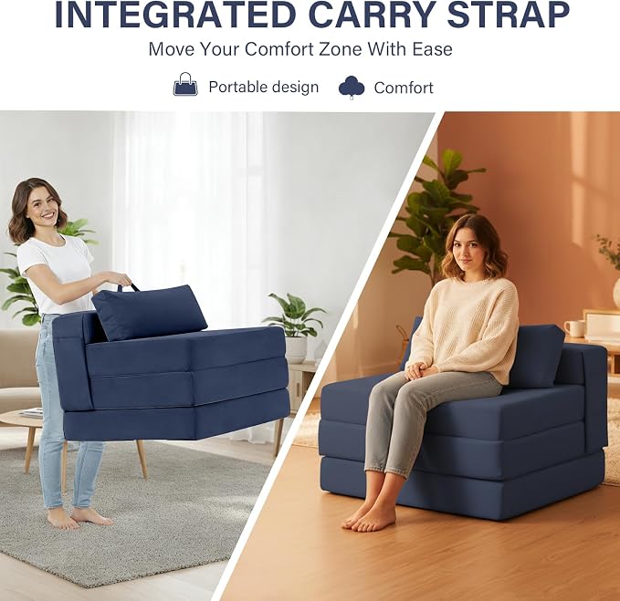 Folding Sofa Bed Chair, 4-Fold Convertible Sleeper Chair - Image 4
