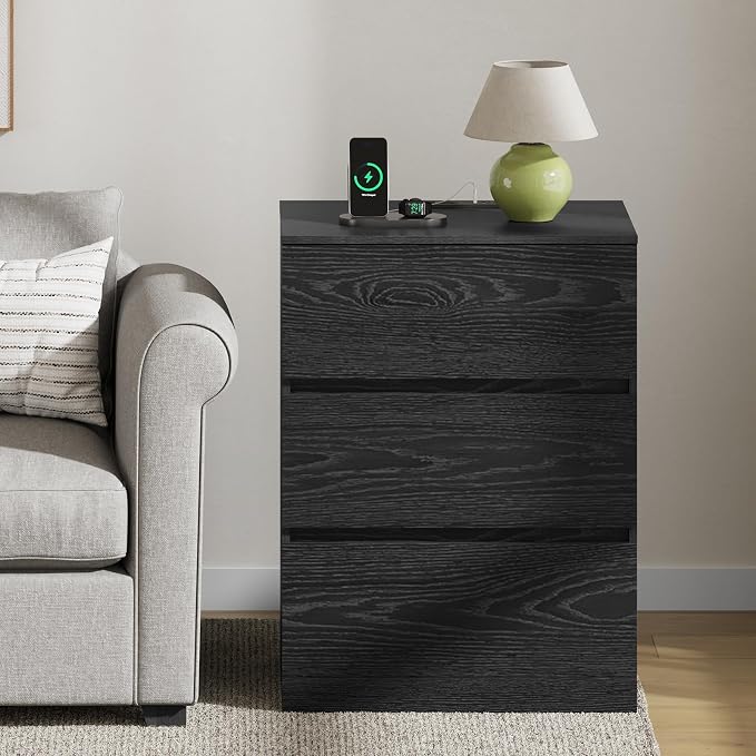 Nightstand with Charging Station and Hidden Drawer, Modern Night Stand - Image 8