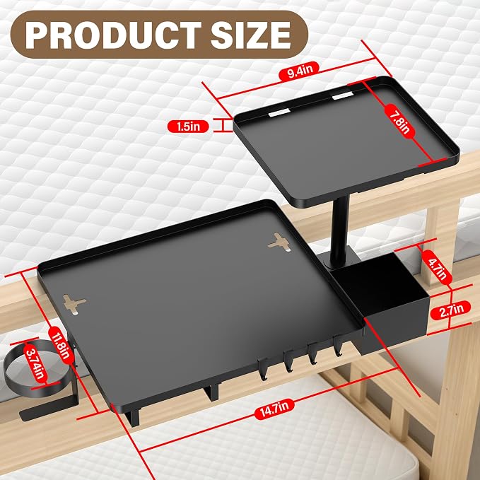Bedside Shelf Metal Bed Shelf for Dorm Room Clip On Tray | 2-Tire Fan Shelf - Image 5