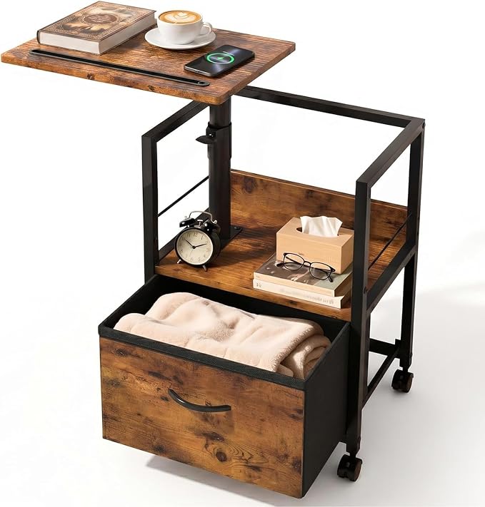 Faesun Swivel Lift Top Nightstand, Rolling Side Table by Faesun