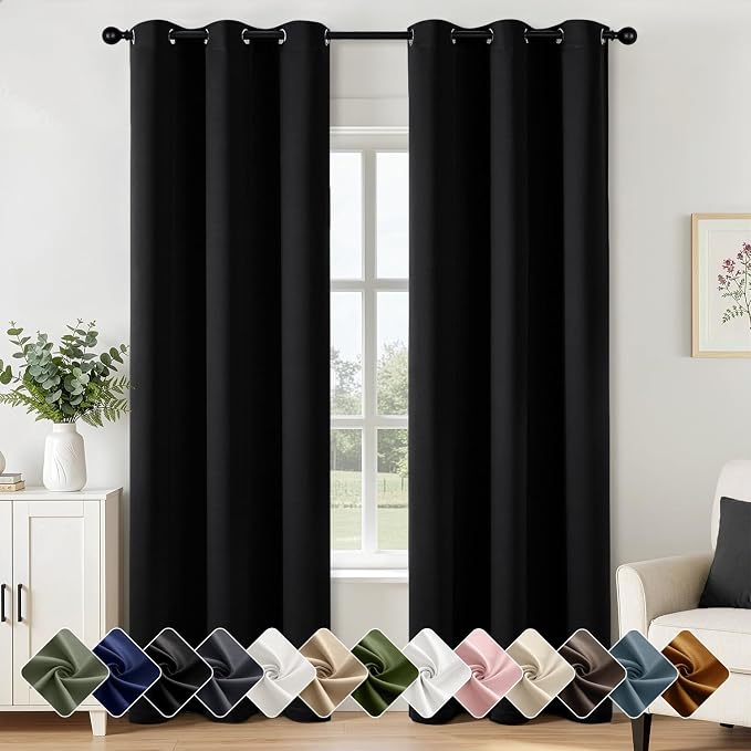 Black Blackout Curtains for Bedroom Living Room W40 x L84 Inch | 84 Inch Long by Woaboy