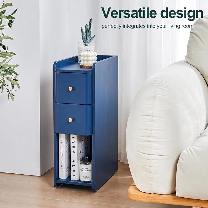 Narrow Nightstand Set of 2, Wooden Small 2 Drawer Nightstand, Slim Side End - Image 4