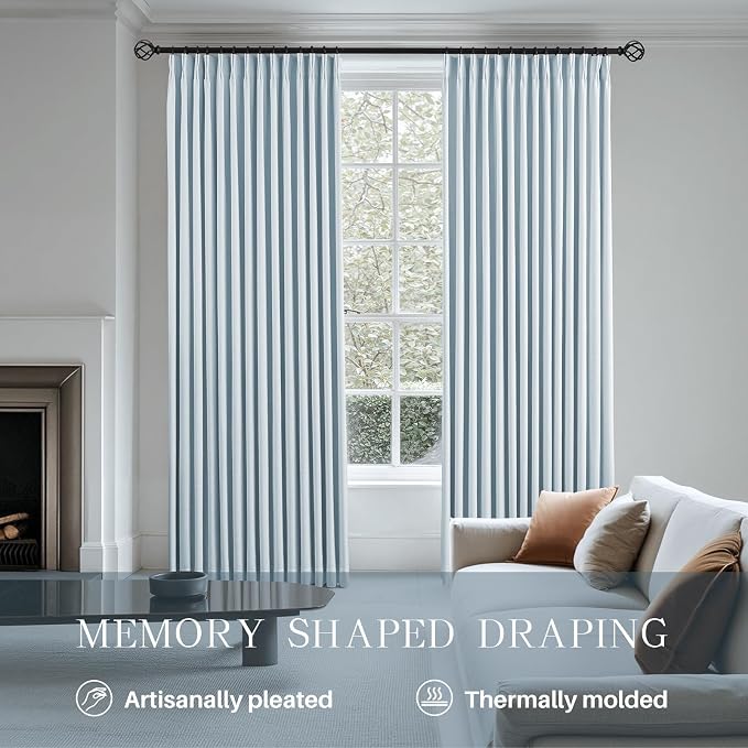 AUSSPVOCT Pinch Pleated 95 Inch Linen Curtains 100% Blackout - Image 3
