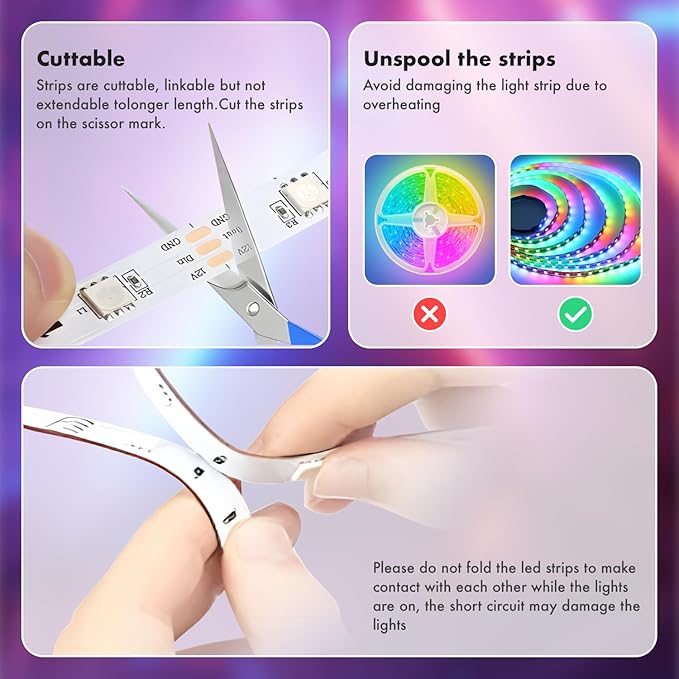 ATHONO 130 ft(2 Rolls of 65ft) IC+RGB,Led Lights for Bedroom,Music Sync Color Changing,Led Strip Lights,with Remote App Control, Led Lights for Room Home Kitchen Decor Party