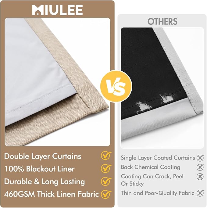 MIULEE Pinch Pleated 100% Blackout Curtains 40"x96" Natural 4 Panels Set | - Image 8