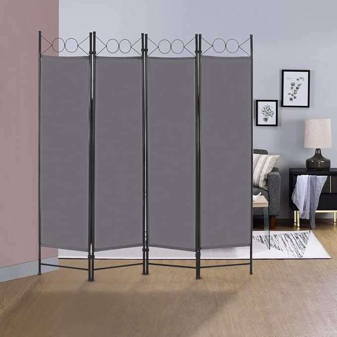 4 Panel Room Divider 6FT Steel Frame Screen Folding Privacy Divider - Image 6