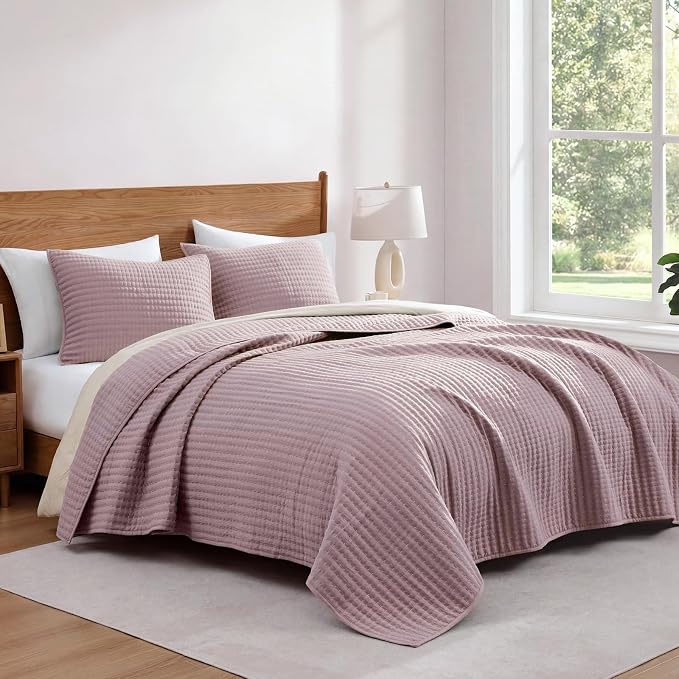 Queen Quilt-Lightweight Bedspreads Dusty Mauve Queen Size Quilt Bedding Set | - Image 3
