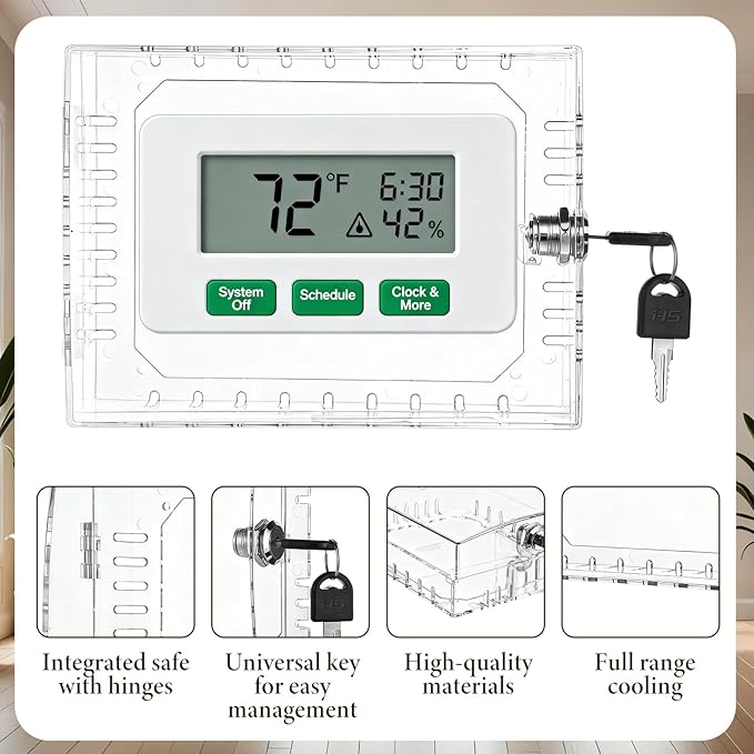 4 PCS Thermostat Lock Box with Key, Universal Thermostat Covers with Locks, Clear AC Lock Box Cover on Wall, Upgrade Thicken Universal Thermostats Cover, Fit Thermostats 6.1" x 5.4" x 3.2" or Smaller