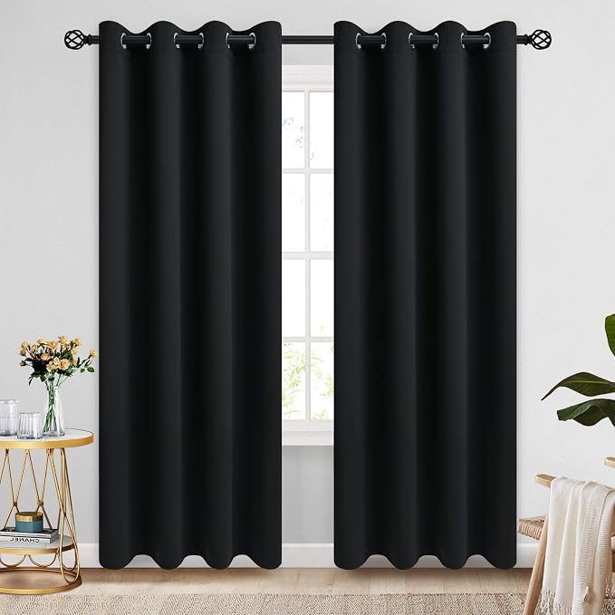 COSVIYA Grommet Room Darkening Black Curtains 84 inch Long by COSVIYA
