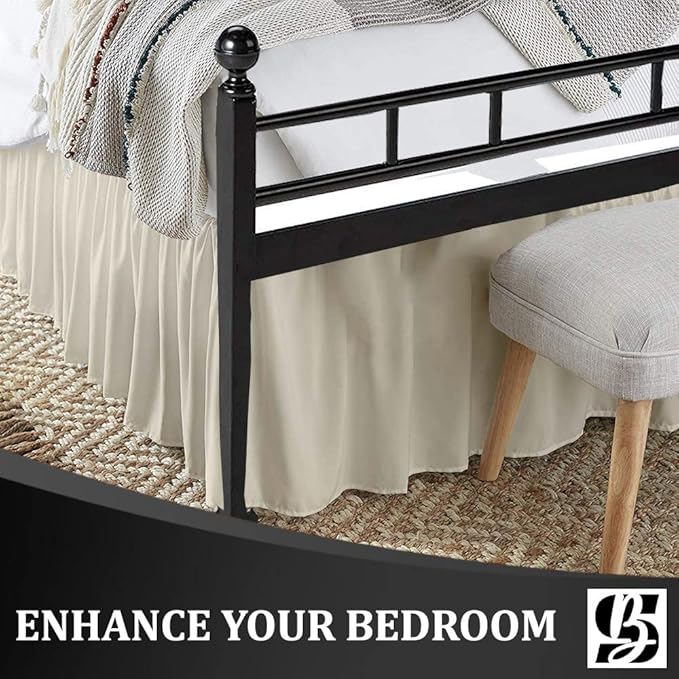 SKY BEDDINGS - King Size Ruffled Bed Skirt with Split Corners - 16 Inch Drop Dust Ruffle Bed Skirt with Platform Three Sided Coverage - 100% Microfiber, Ivory