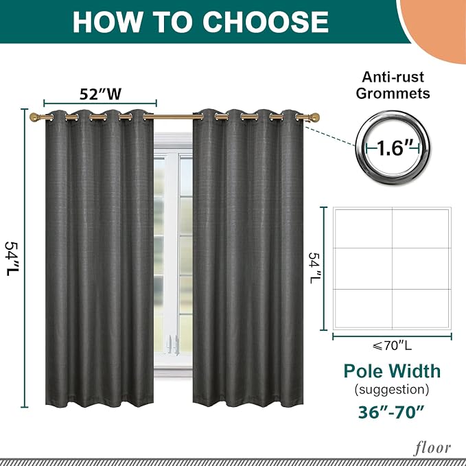 Diraysid 100% Blackout Curtains Dark Grey Linen Curtains - Image 8